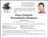 Traueranzeige Gabriele Freundorfer-Brunner