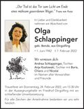 Traueranzeige Olga Schlappinger