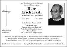 Traueranzeige Erich Kastl