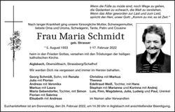 Traueranzeige Maria Schmidt