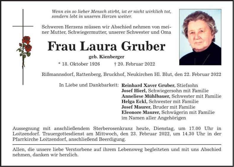 Traueranzeige Laura Gruber