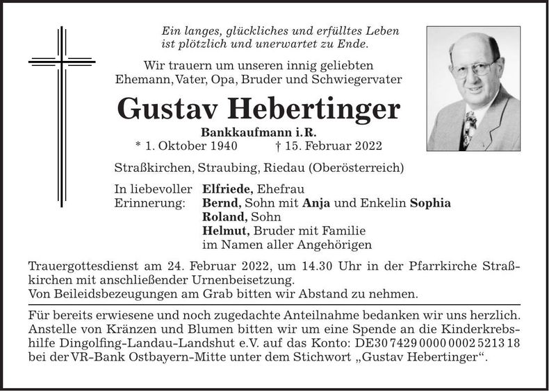 Traueranzeige Gustav Hebertinger