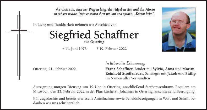 Traueranzeige Siegfried Schaffner
