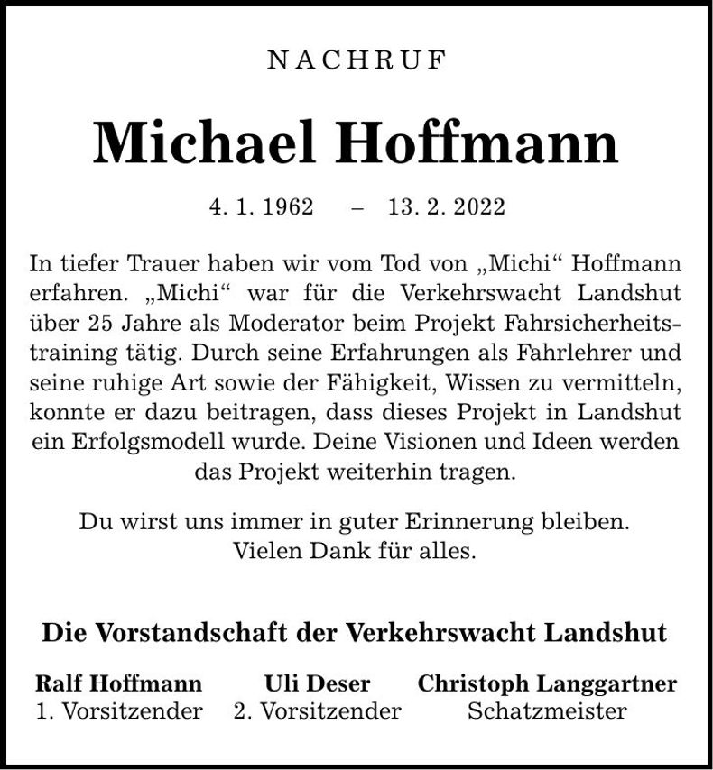 Traueranzeige Michael Hoffmann