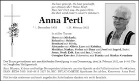 Traueranzeige Anna Pertl