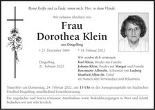 Traueranzeige Dorothea Klein