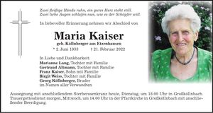 Traueranzeige Maria Kaiser
