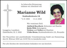 Traueranzeige Marianne Wild