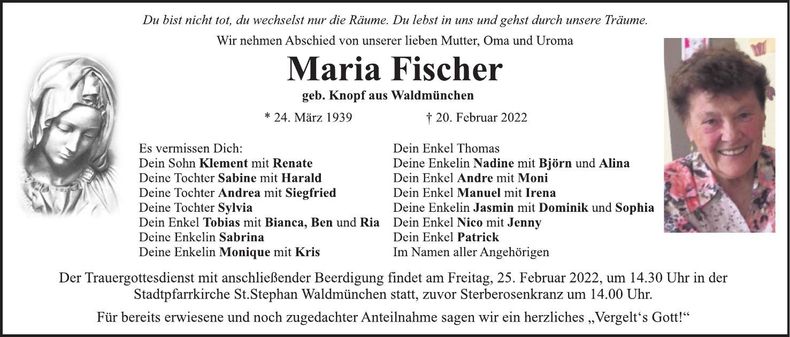 Traueranzeige Maria Fischer