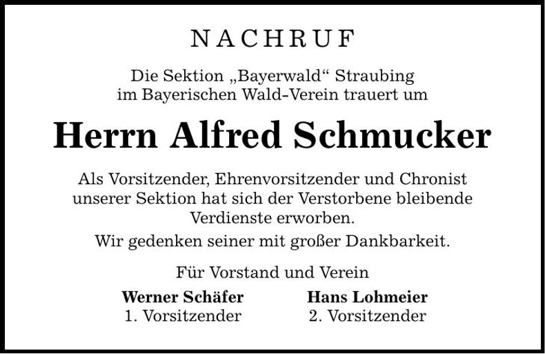 Traueranzeige Alfred Schmucker
