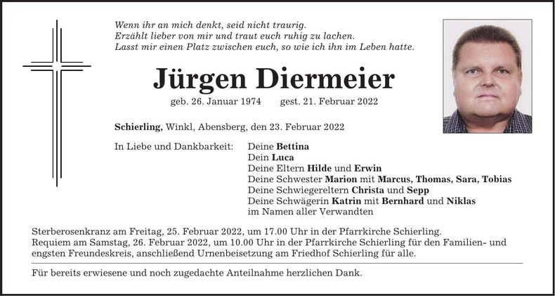 Traueranzeige Jürgen Diermeier
