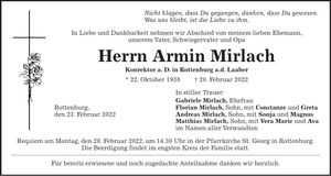 Traueranzeige Armin Mirlach