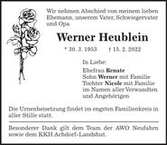 Traueranzeige Werner Heublein
