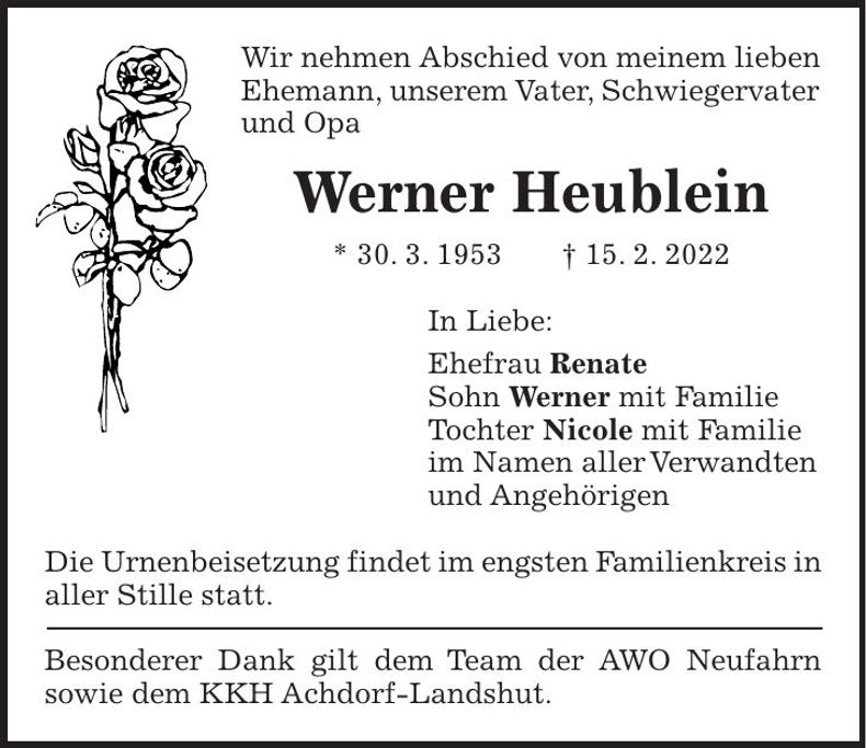 Traueranzeige Werner Heublein