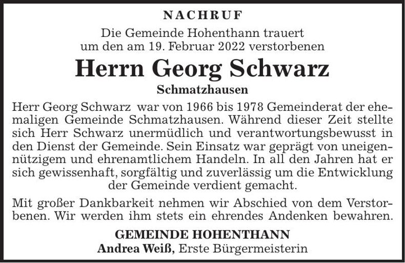 Traueranzeige Georg Niedermeier