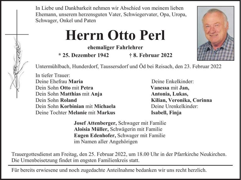Traueranzeige Otto Perl