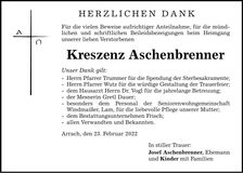 Traueranzeige Kreszenz Aschenbrenner