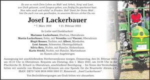 Traueranzeige Josef Lackerbauer