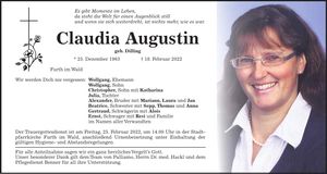 Traueranzeige Claudia Augustin