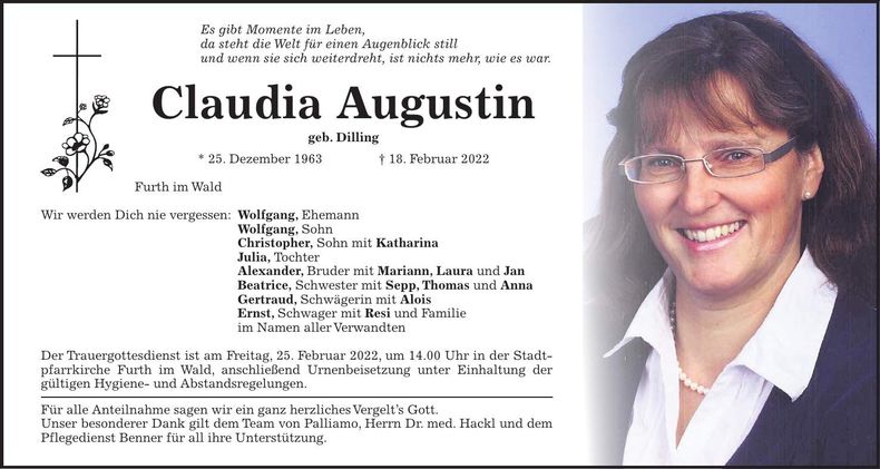 Traueranzeige Claudia Augustin