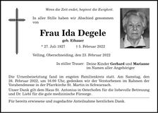 Traueranzeige Ida Degele