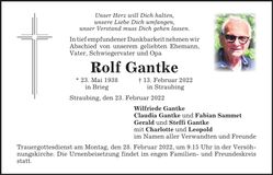 Traueranzeige Rolf Gantke