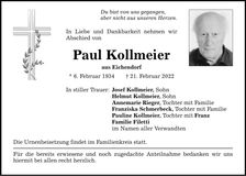 Traueranzeige Paul Kollmeier