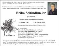 Traueranzeige Erika Schindlmeier