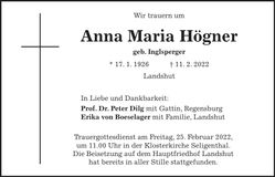 Traueranzeige Anna Maria Högner