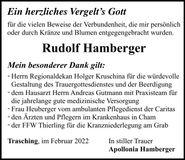 Traueranzeige Rudolf Hamberger