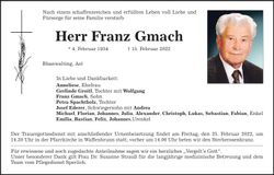 Traueranzeige Franz Gmach