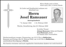 Traueranzeige Josef Ramsauer