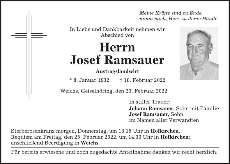 Traueranzeige Josef Ramsauer