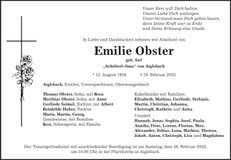Traueranzeige Emilie Obster