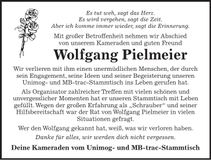 Traueranzeige Wolfgang Pielmeier