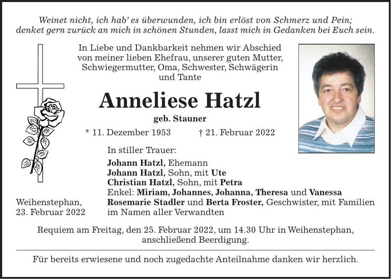 Traueranzeige Anneliese Hatzl