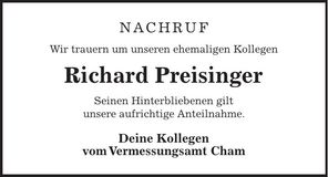 Traueranzeige Richard Preisinger