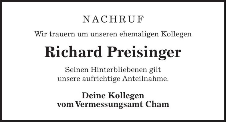 Traueranzeige Richard Preisinger