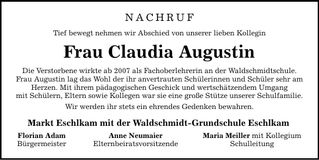 Traueranzeige Claudia Augustin