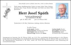 Traueranzeige Josef Späth