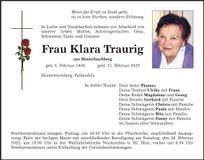 Traueranzeige Klara Traurig