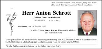Traueranzeige Anton Schrott