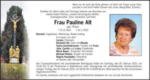 Traueranzeige Pauline Alt