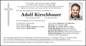 Traueranzeige Adolf Kirschbauer