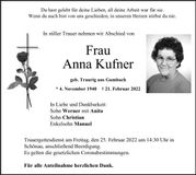 Traueranzeige Anna Kufner
