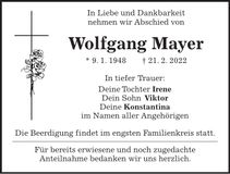 Traueranzeige Wolfgang Mayer