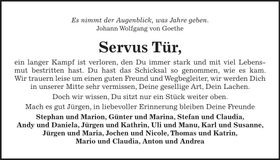 Traueranzeige Jürgen Servus Tür