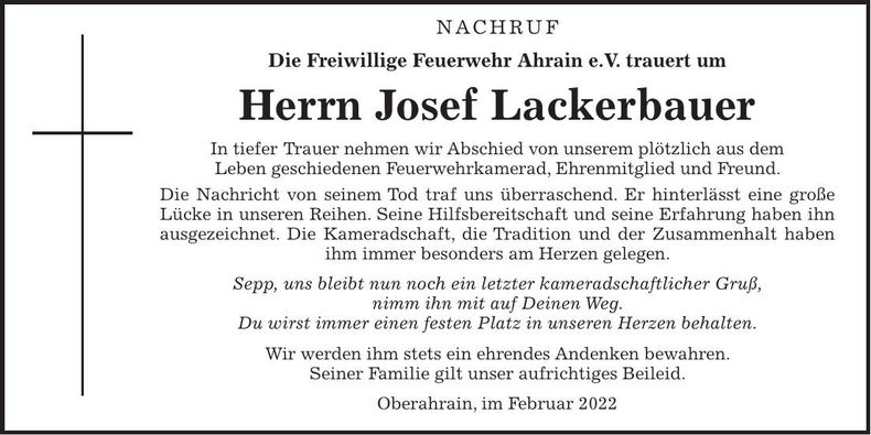Traueranzeige Josef Lackerbauer