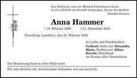 Traueranzeige Anna Hammer