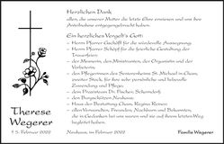 Traueranzeige Therese Wegerer
